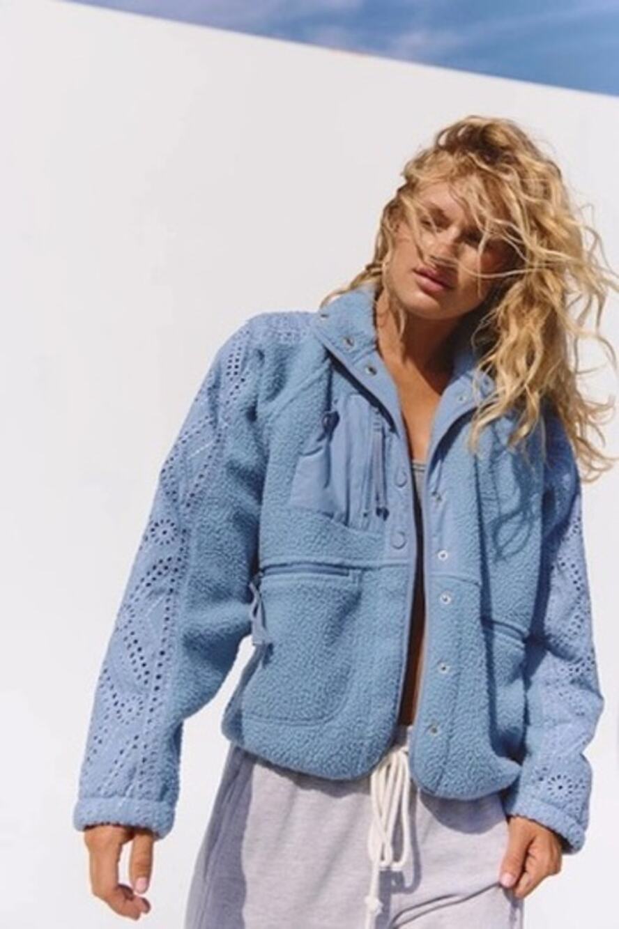 Free People Hit The Slopes Eyelet Fleece Jacket, NWT, Size S